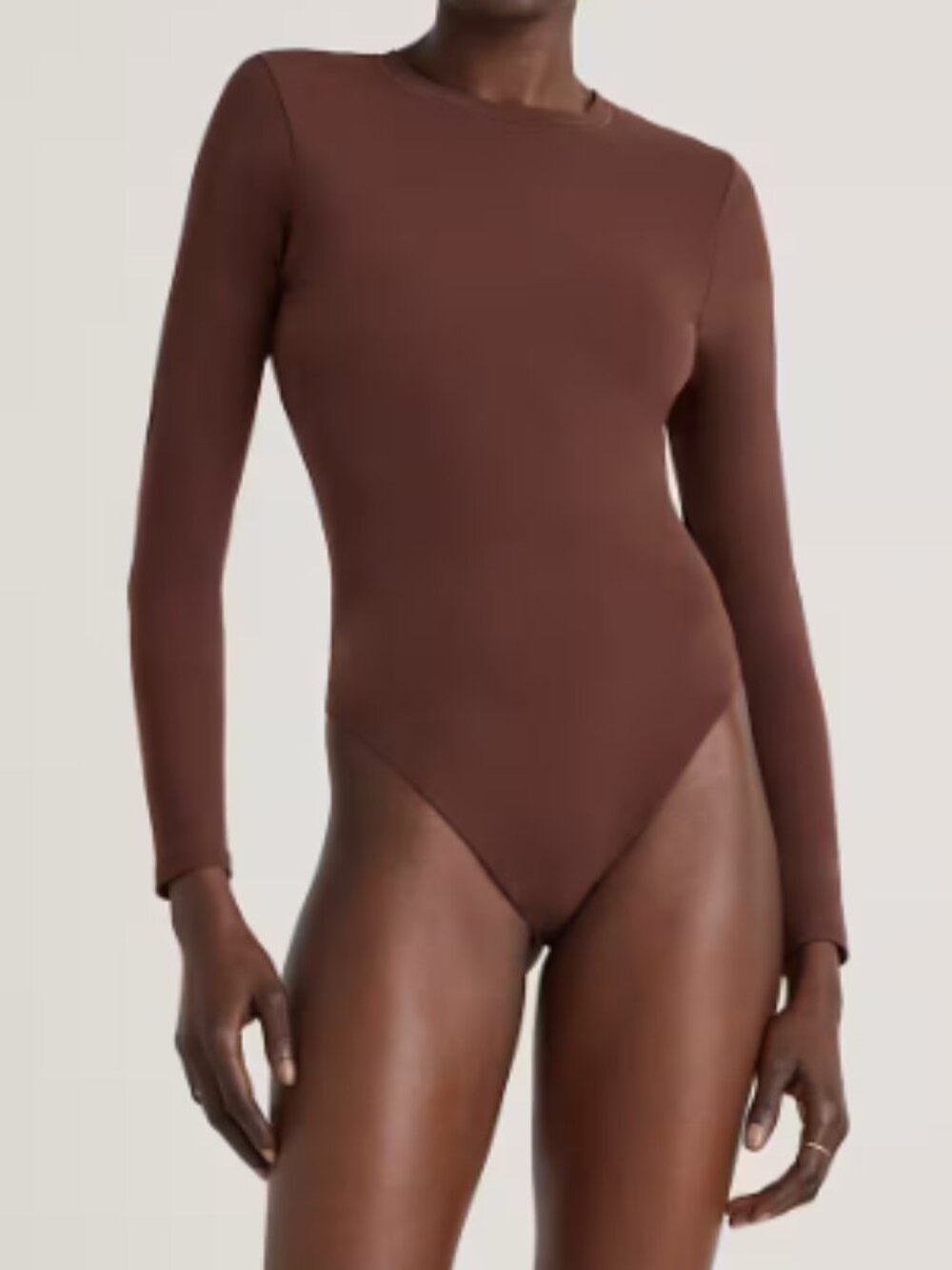 Quince Second Skin Long Sleeve Crew Neck Bodysuit Cocoa M NWT